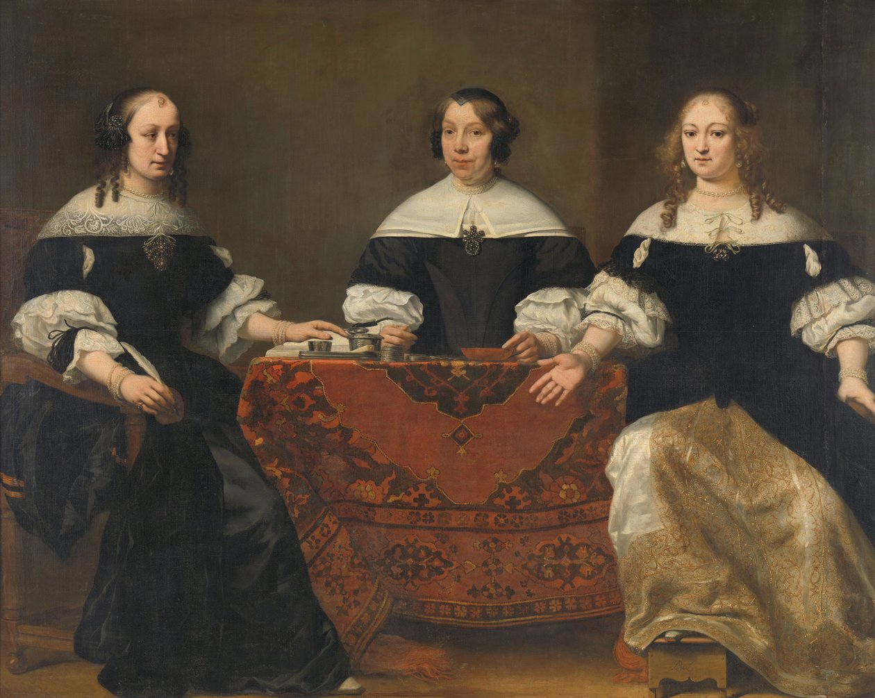 Porträt der drei Regentinnen des Leprozenhauses, Amsterdam, ca. 1668 von Ferdinand Bol