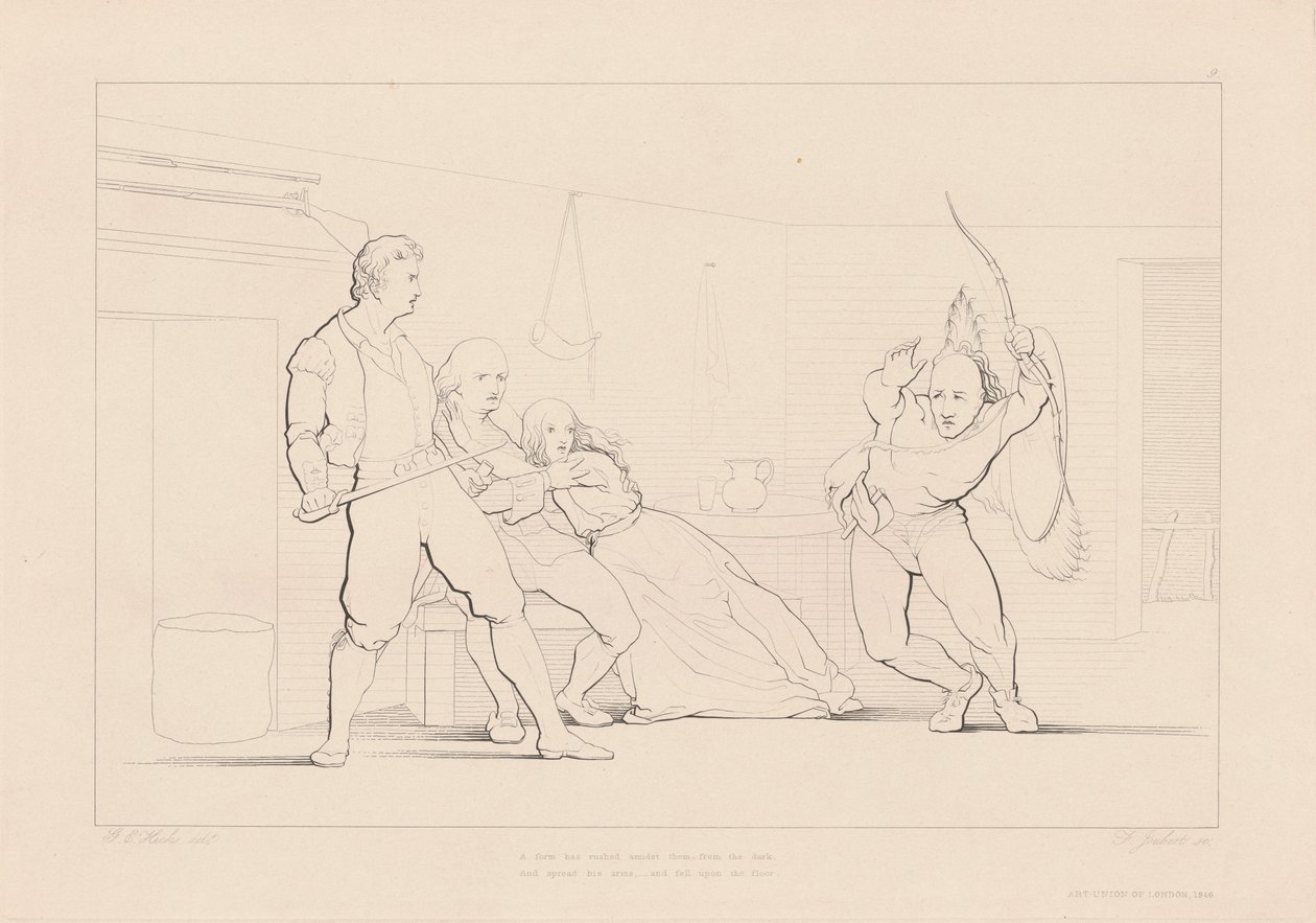 Eine Gestalt ist aus der Dunkelheit auf sie zugestürzt von Ferdinand Joubert, after George Elgar Hicks