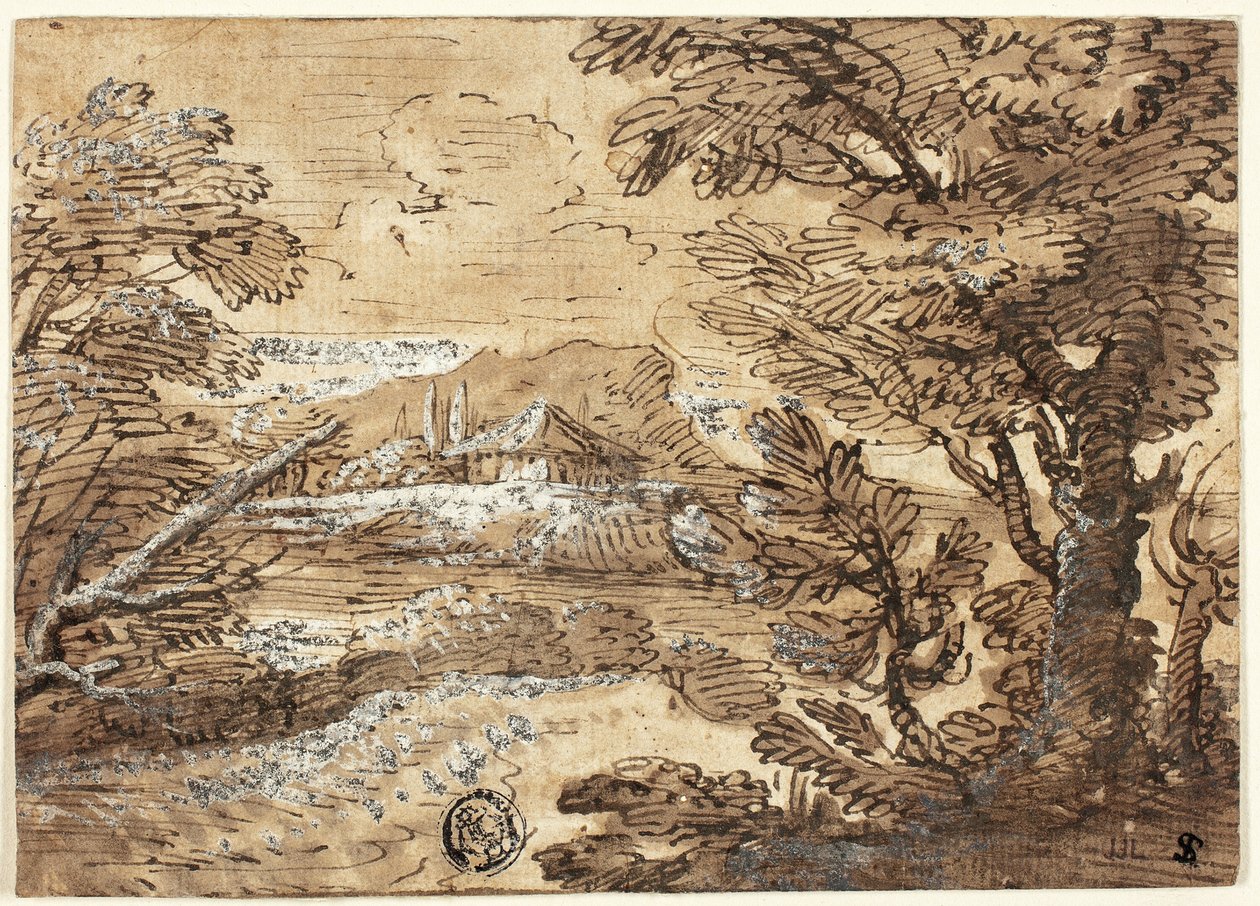 Landschaft mit Haus in der Ferne von Ferdinand Kobell
