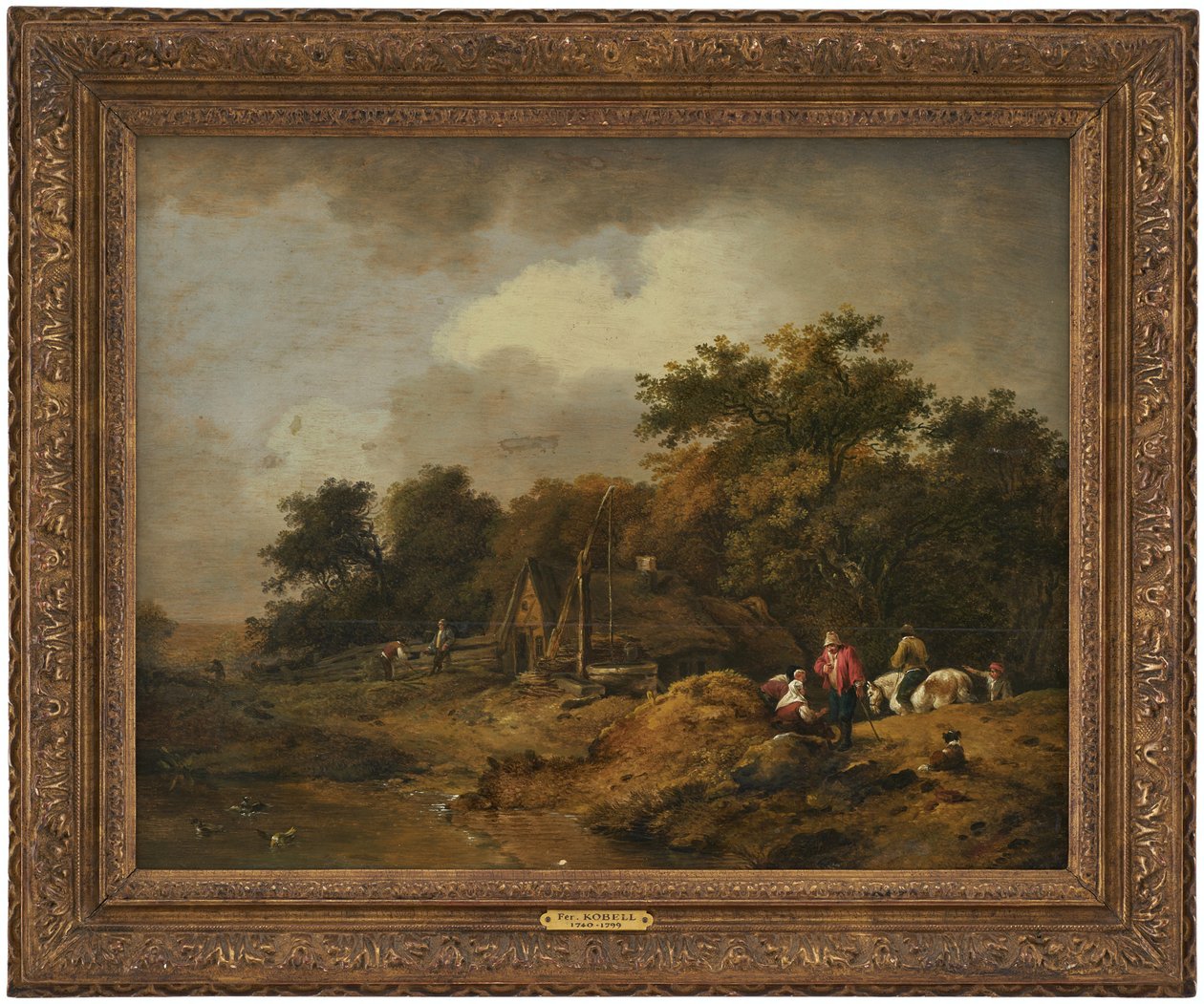 Landschaft mit Hütte und Ziehbrunnen von Ferdinand Kobell