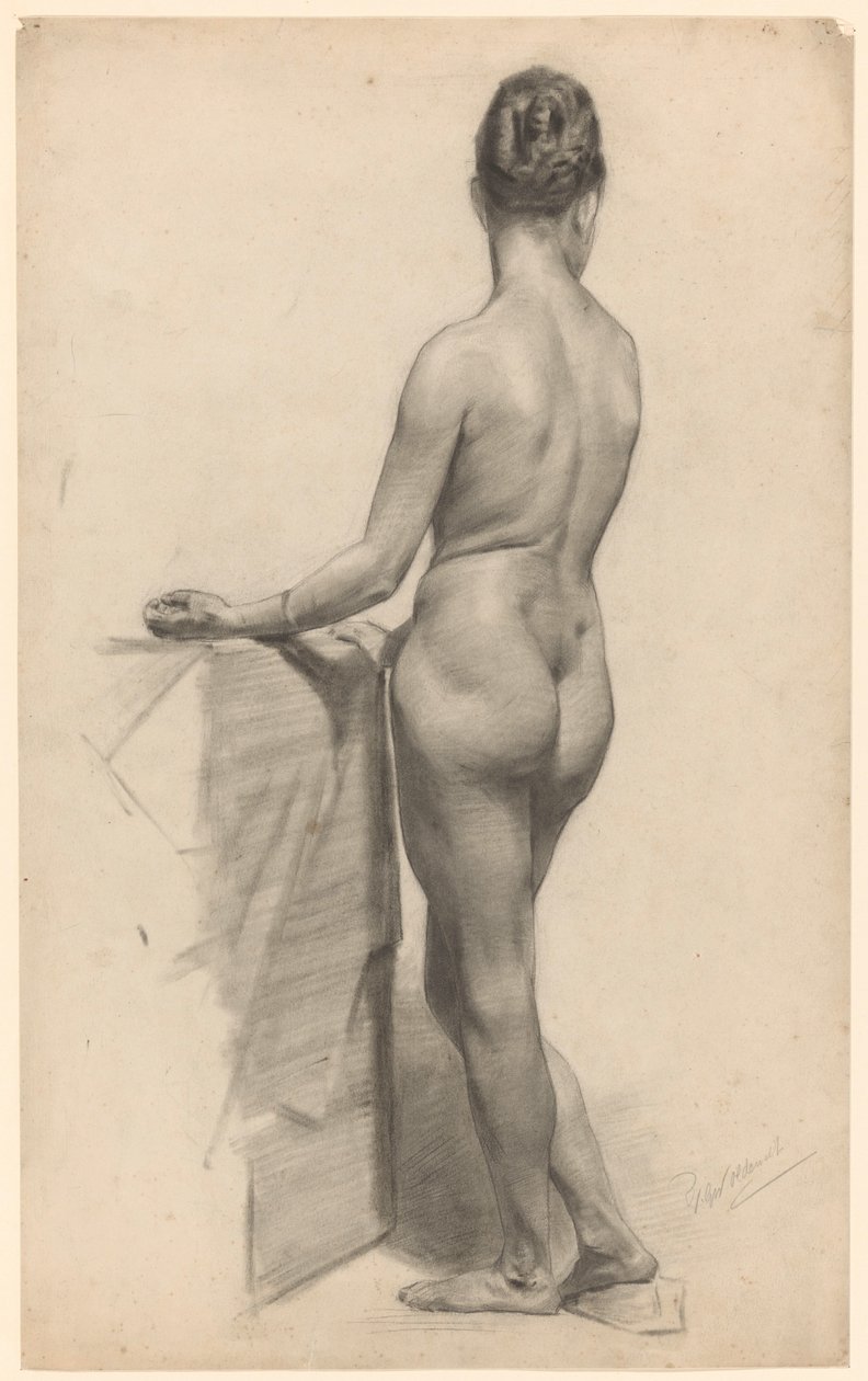 Studie eines stehenden weiblichen Aktes, von hinten gesehen von Ferdinand Oldewelt