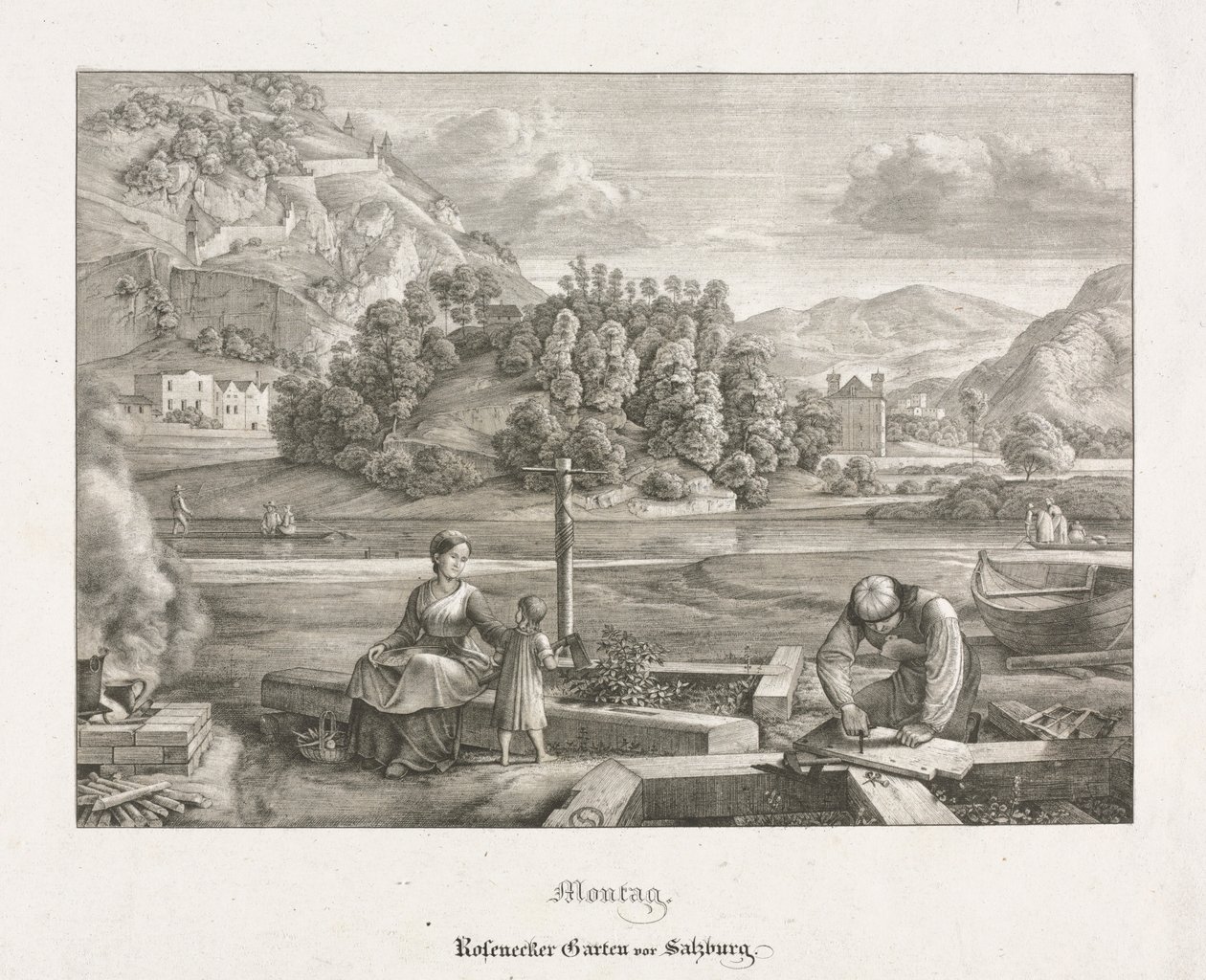 Sieben Ansichten in Salzburg und Berchtesgaden: Montag: Rosenecker Garten Salzburg, 1823 von Ferdinand Olivier