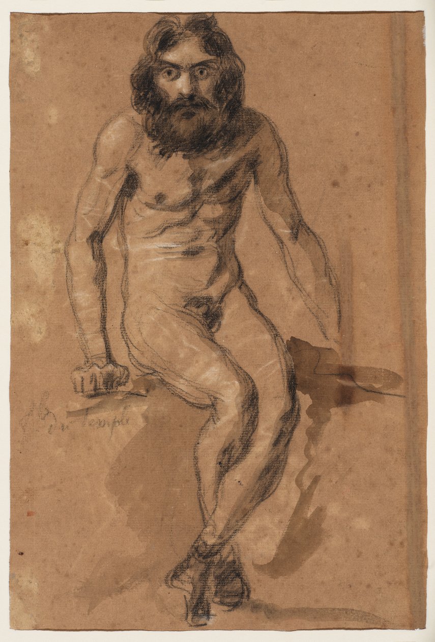 Laufende Pferde (recto); Nackter bärtiger Mann, sitzend (verso), ca. 1800-1899 von Ferdinand Victor Eugene (after) Delacroix