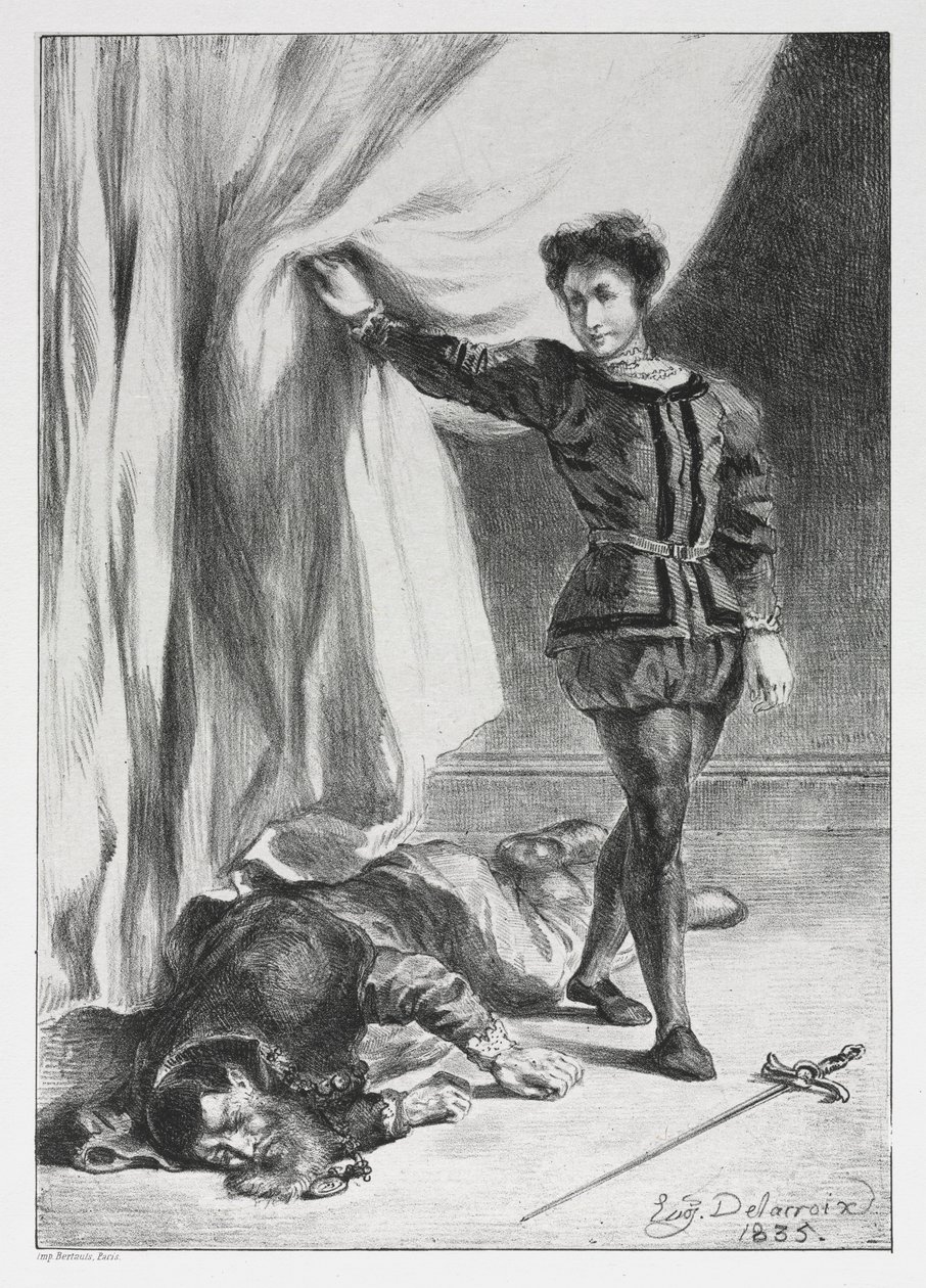 Hamlet: Hamlet und die Leiche von Polonius, 1835 von Ferdinand Victor Eugene Delacroix