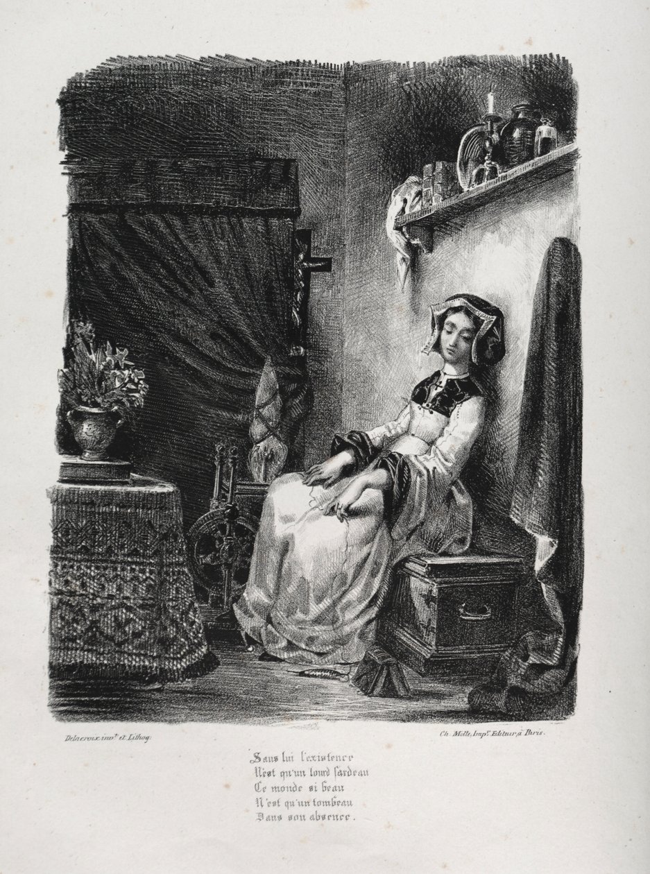 Illustrationen zu Faust: Marguerite mit dem Rad, 1828 von Ferdinand Victor Eugene Delacroix