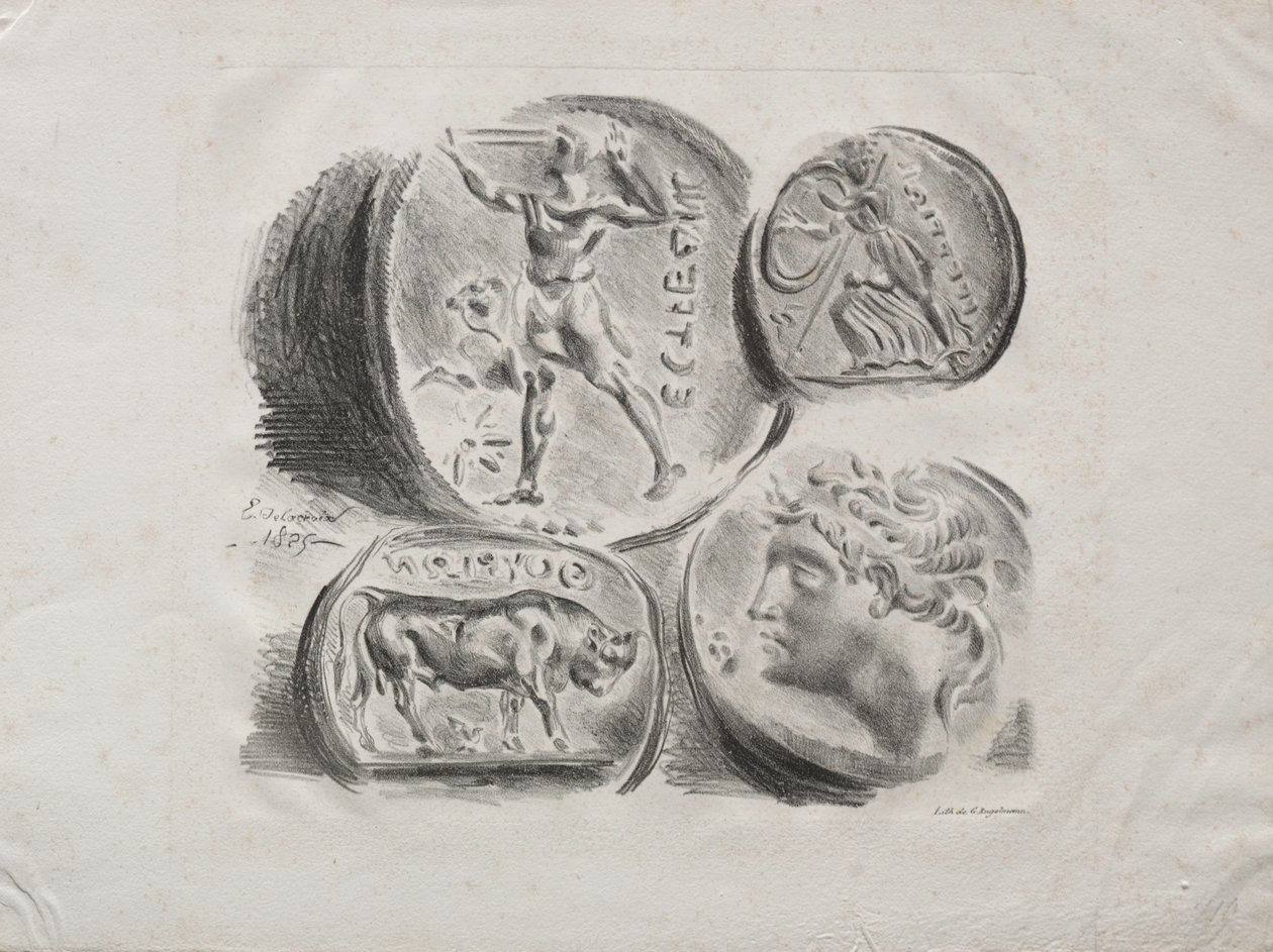 Blatt mit vier antiken Medaillen, 1825 von Ferdinand Victor Eugene Delacroix