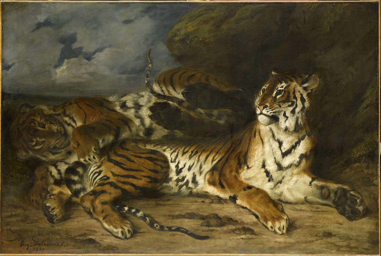 Junger Tiger spielt mit seiner Mutter, 1830 von Ferdinand Victor Eugene Delacroix