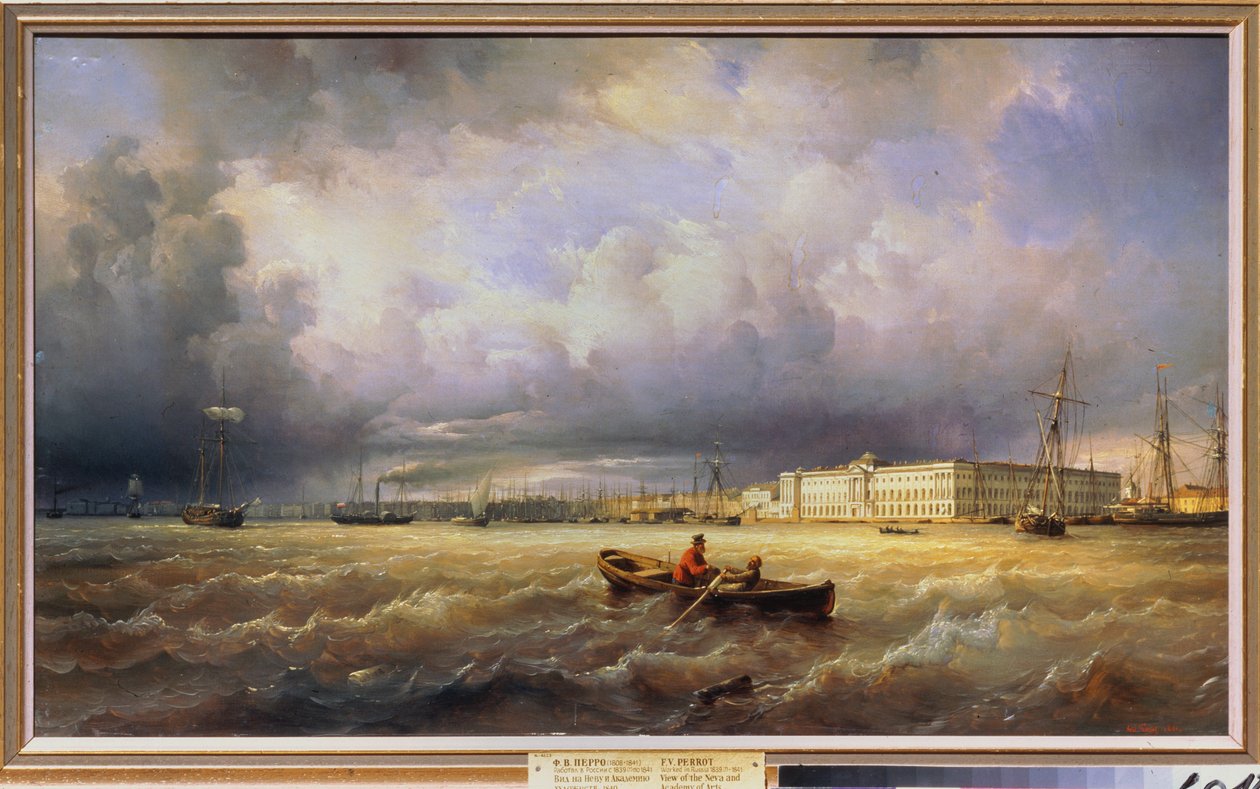 Ansicht der Akademie der Schönen Künste von der Newa in Sankt Petersburg von Ferdinand Victor Perrot
