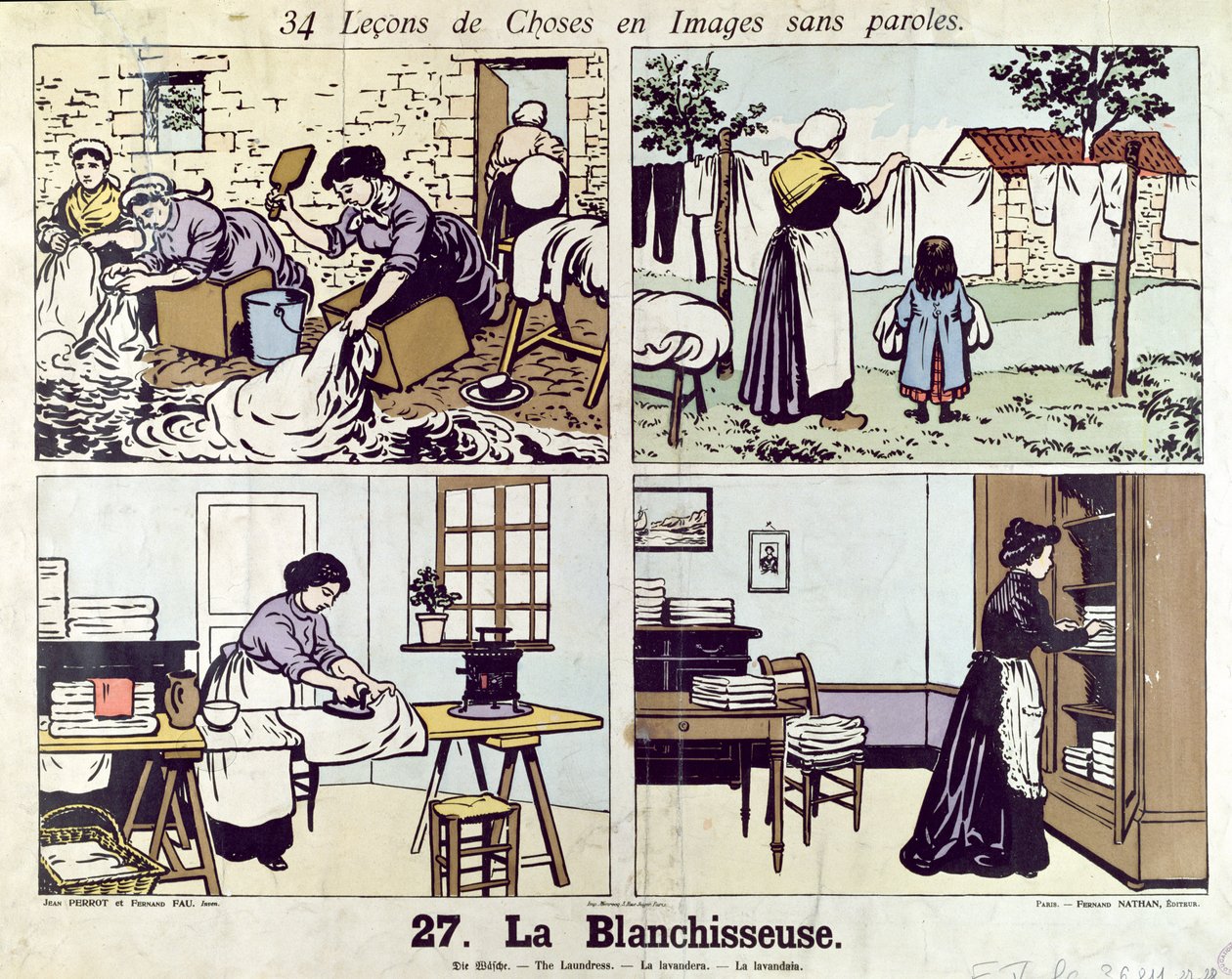 Die Wäscherin, aus 34 Lektionen der Bilder ohne Worte, frühes 20. Jahrhundert von Fernand and Perrot, Jean Fau