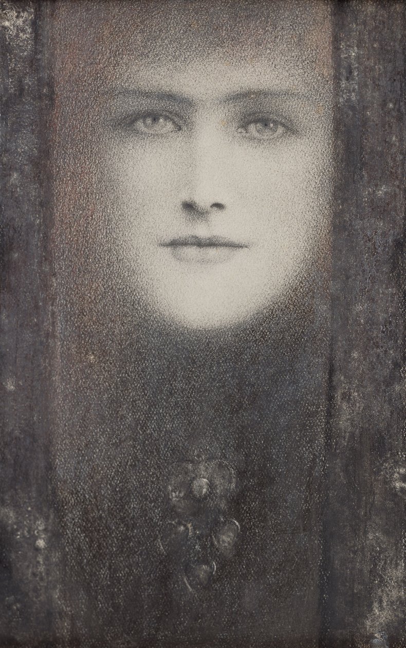 Die Maske, mit einem schwarzen Vorhang, ca. 1909 von Fernand Khnopff