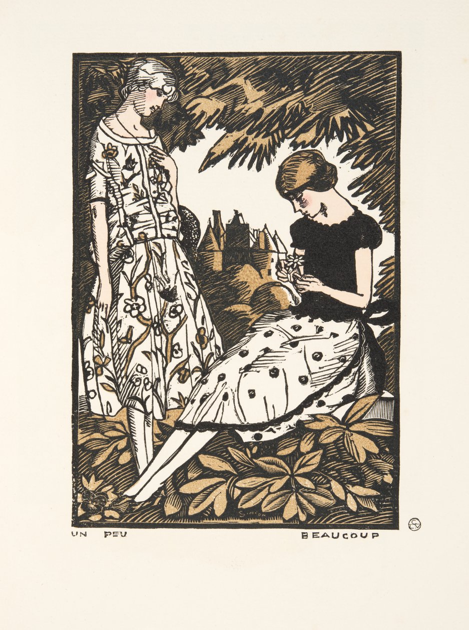 Un Peu, Beaucoup, aus einer Sammlung von Modeplatten, 1920 (Pochoir-Druck) von Fernand Siméon