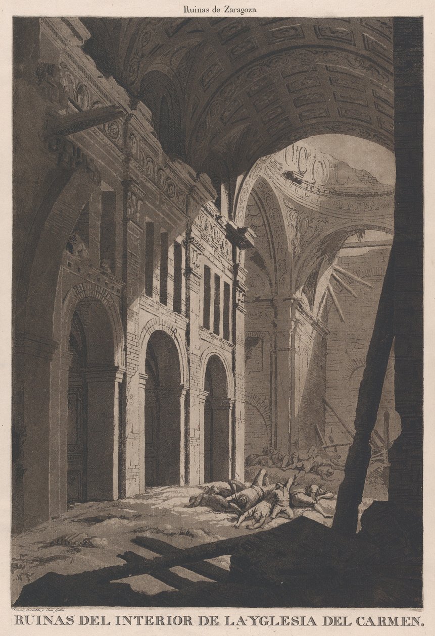 Ansicht der Ruinen des Inneren der Kirche Nuestra Senora del Carmen in Saragos..., 1808-14 von Fernando Brambila