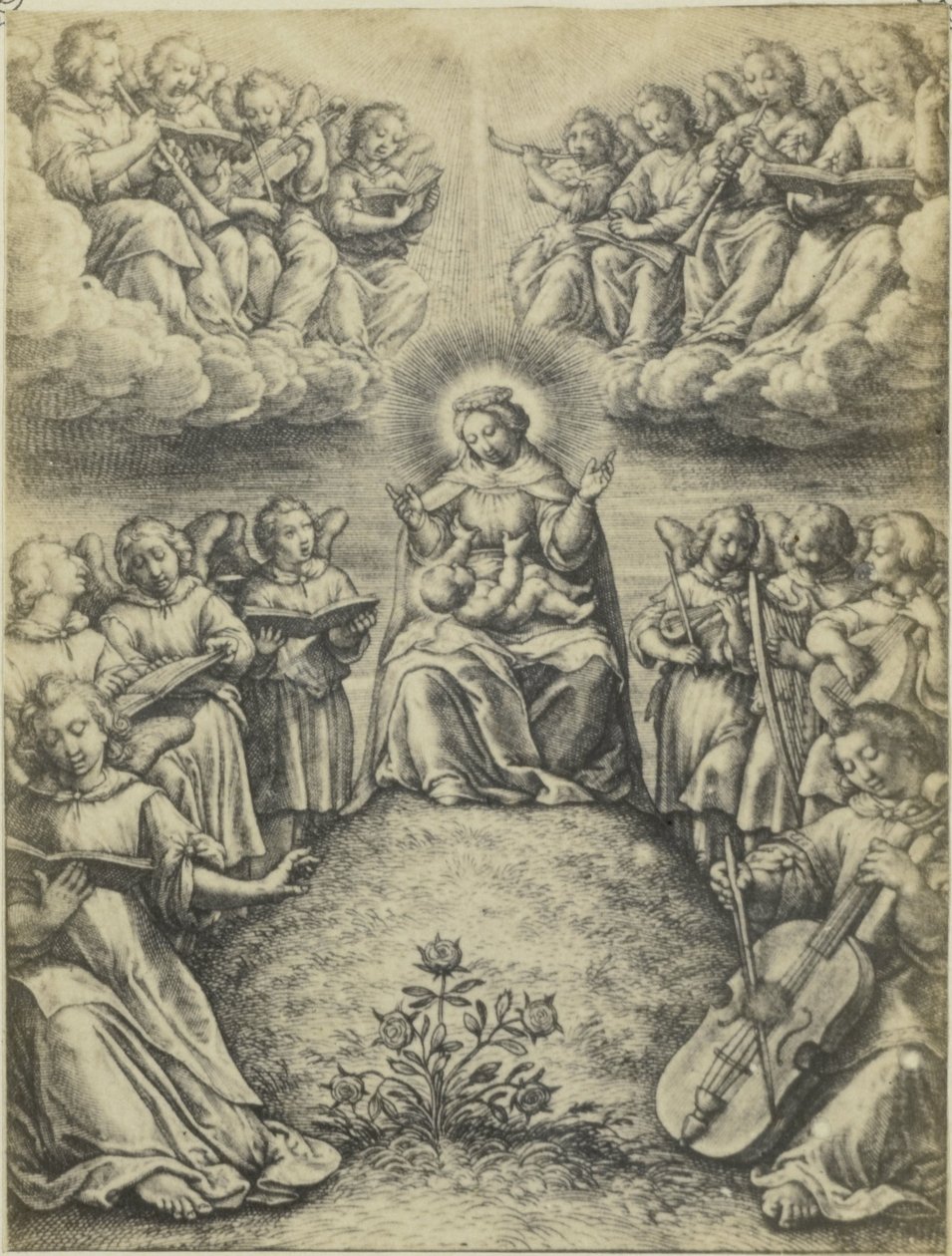 Fotoreproduktion der Gravur Le concert des anges von Hieronymus Wierix von Fierlants