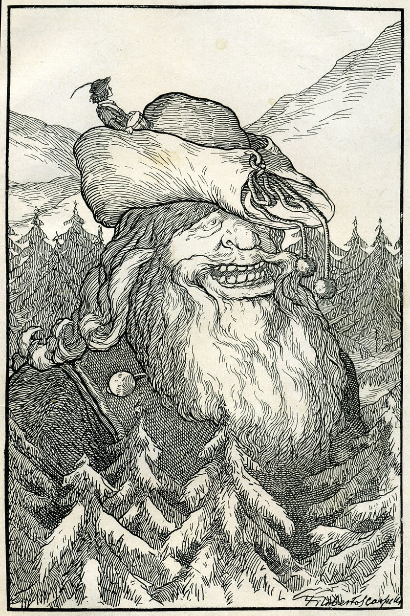 Fabeln: der Riese. Illustration von Filiberto Scarpelli für 
