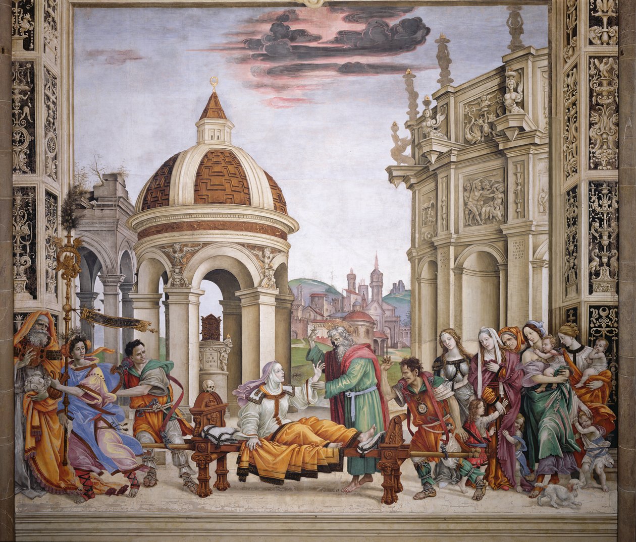 Nordwand der Strozzi-Kapelle, Die Auferweckung der Drusiana durch den heiligen Johannes den Evangelisten, ca. 1457-1502 von Filippino Lippi