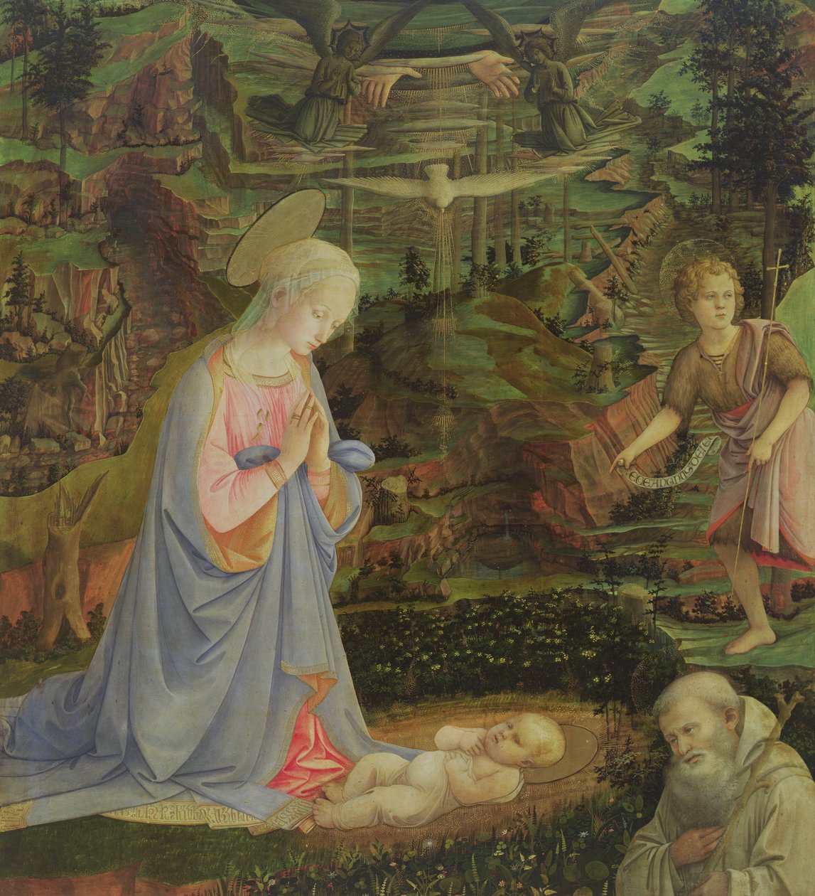 Anbetung des Kindes mit dem kleinen Johannes und St. Romuald von Filippino Lippi