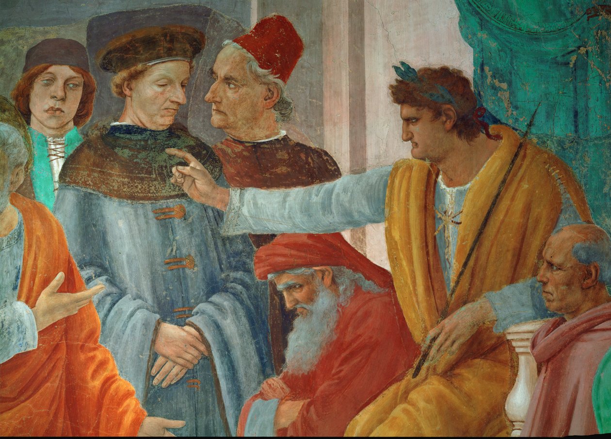 Die Disputation zwischen den Heiligen Petrus, Paulus und dem Zauberer Simon Magus in Anwesenheit von Kaiser Nero von Filippino Lippi