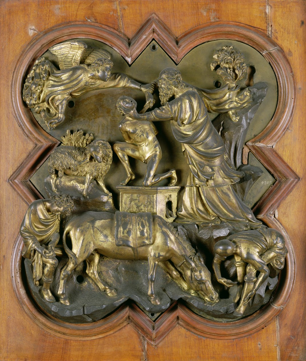 Das Opfer Isaaks, Bronzewettbewerbsrelief für die Baptisteriumstüren, Florenz, 1401 von Filippo Brunelleschi