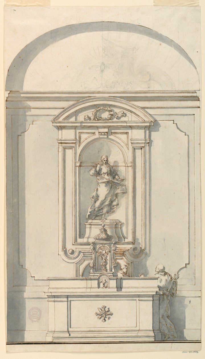 Altar mit Tabernakel und zwei Priestern im Gespräch, 1750–1775 von Filippo Marchionni
