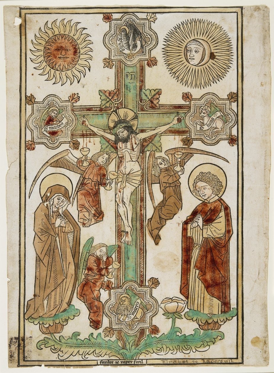 Kruzifix mit drei Engeln und den Symbolen der Evangelisten (um 1470-80) von Firabet of Rapperswil Firabet of Rapperswil