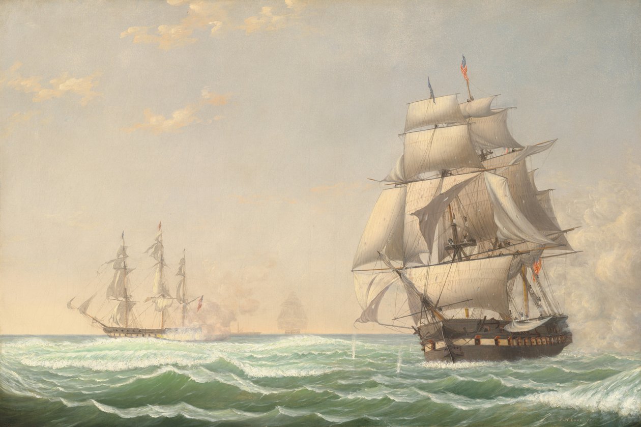 Die Fregatte der Vereinigten Staaten "President" im Kampf mit dem britischen Geschwader, 1815 von Fitz Henry Lane