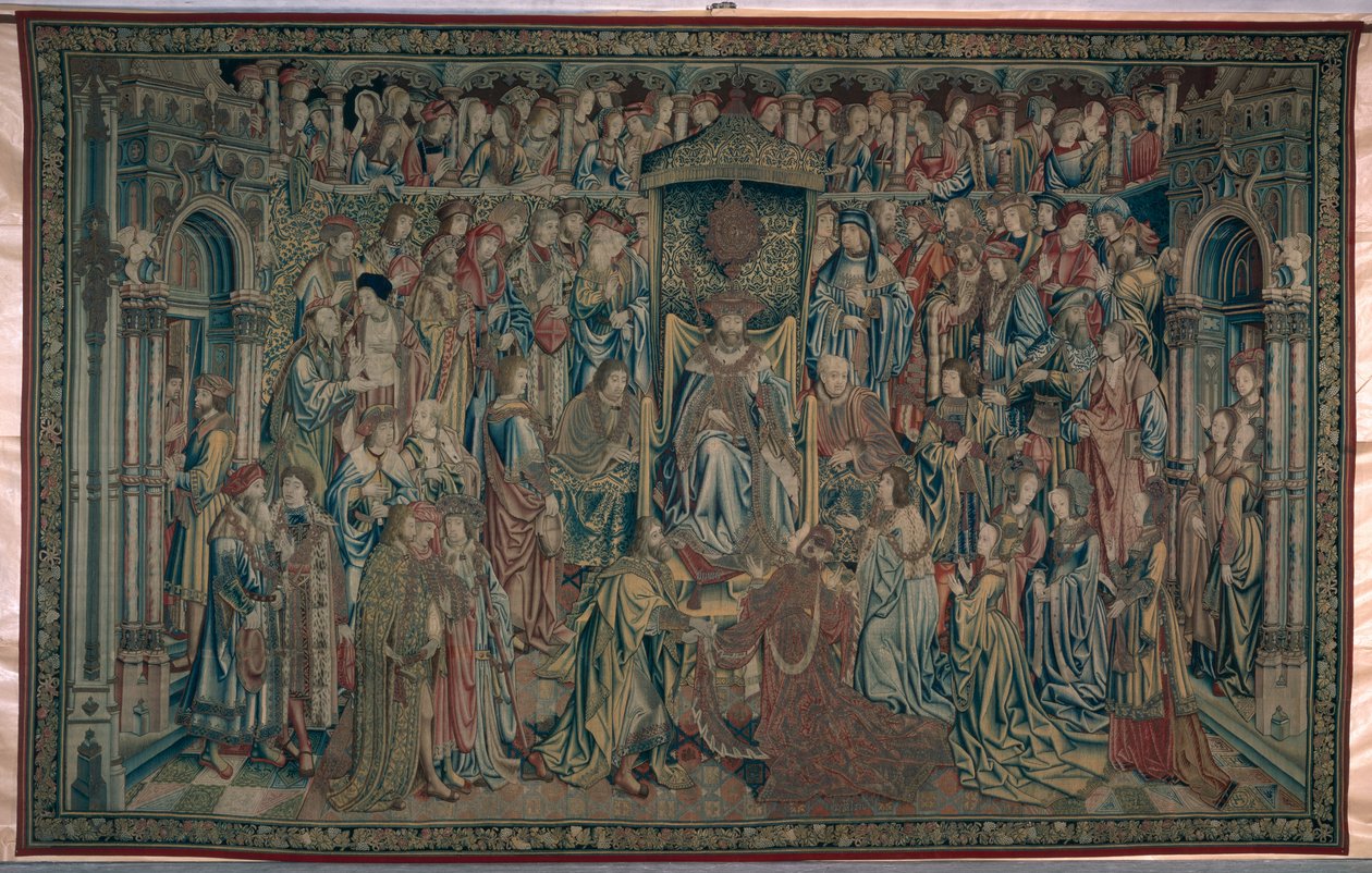 Bathseba wird am Hof empfangen, Wandteppich von David und Bathseba, ca. 1510-15 von Flemish School