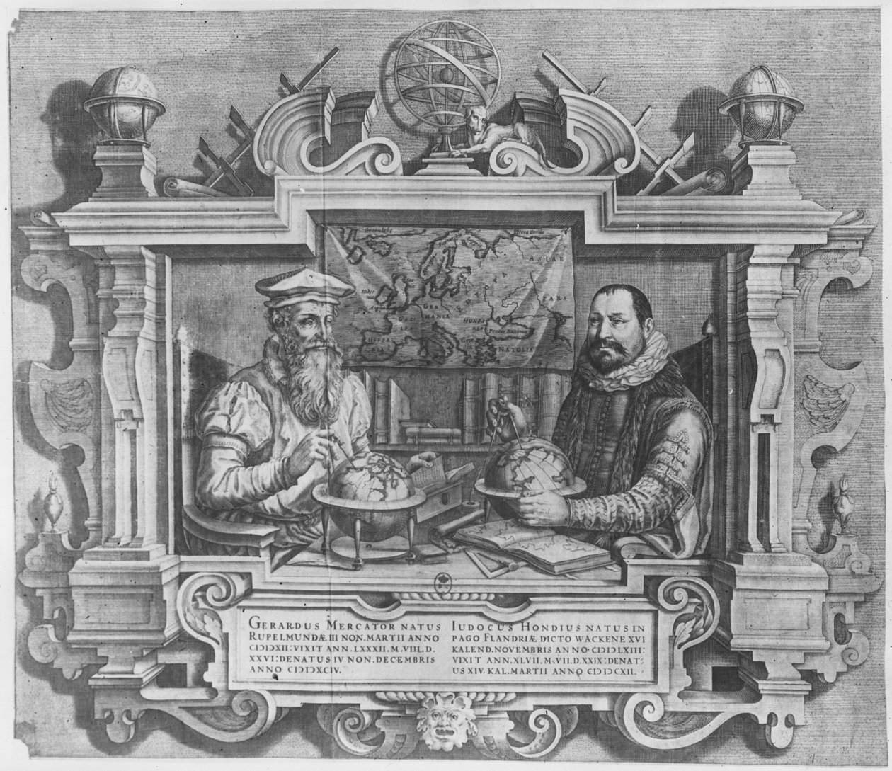 Doppelporträt von Gerard Mercator und Jodocus Hondius, graviert für die Mercator- und Hondius-Atlantenserie, 1619 von Flemish School