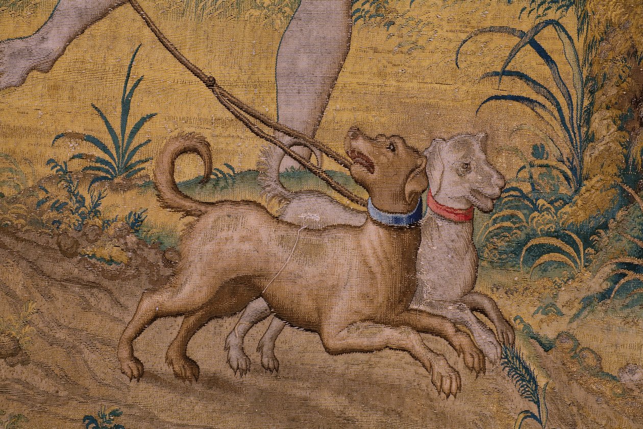 Flämischer Wandteppich. Serie Fabel des Ovidius: Der Raub des Ganymedes. Atelier Willem de Pannemaker, Brüssel. Vor 1556. (Detail) von Flemish School