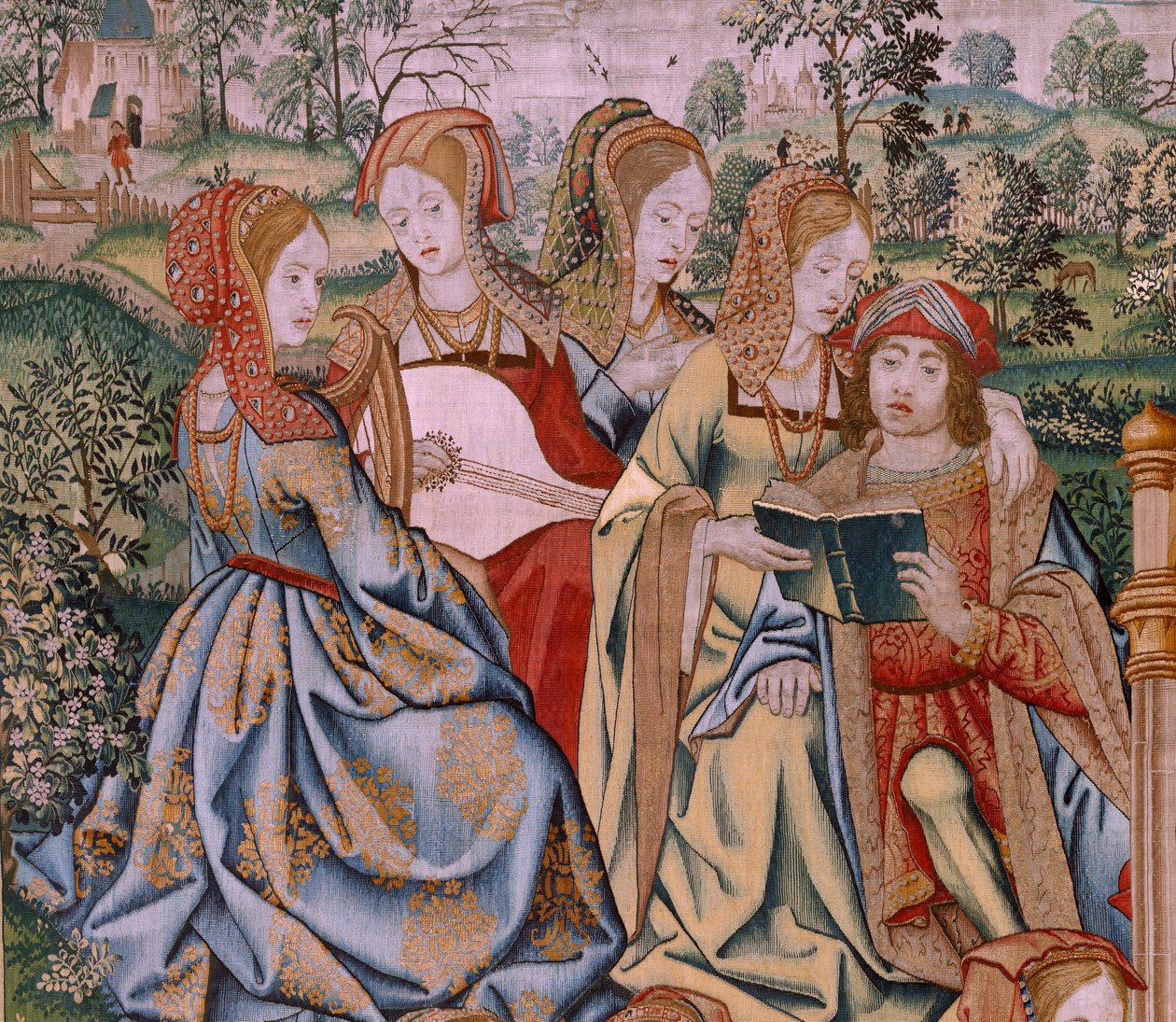 Flemischer Wandteppich. Serie Die Geschichte von David und Bathseba. Bathseba in ihrem Bad. Erstes Panel der Serie. Modell Anonym. Herstellung Unbekannt, Brüssel. von Flemish School
