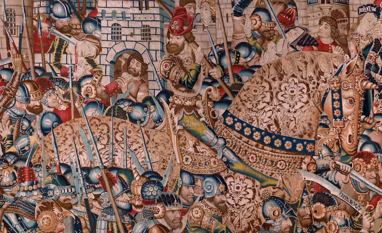 Flämischer Wandteppich. Serie Der Trojanische Krieg. Die Zerstörung von Troja. Elfter Wandteppich der Serie. Modell Coëtivy Meister (Henry oder Conrard de Vulcop). Herstellung Tournai Werkstätten. Ca. 1470 von Flemish School