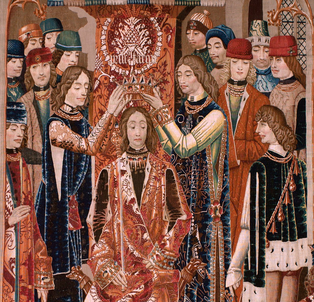 Flämischer Wandteppich. Serie Unbekannt. Römische Geschichte? Tarquinius Priscus (Tarquino Prisco). Herstellung Brüsseler Werkstätten?. Ca 1475. Stoff Wolle und Seide, 6 Kettfäden pro cm. Herkunft Eine Spende von Graf Alba de Aliste, sie kam 1608 in die Ka von Flemish School