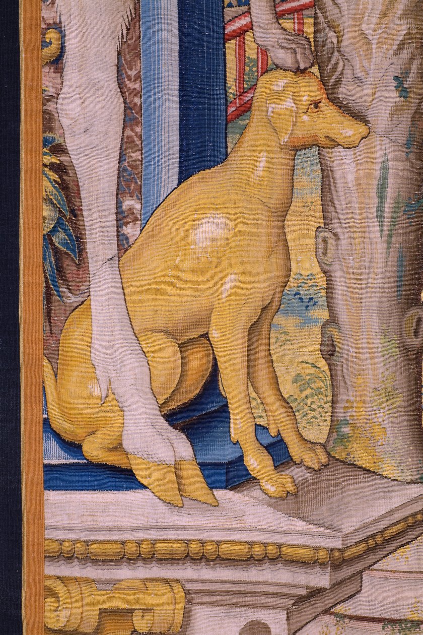 Serie Vertumnus und Pomona: Vertumnus verwandelt sich in einen Bauern (Vertumnus als landbouwer, Vertumno transformado en agricultor). Atelier Willem de Pannemaker. Ca. 1545-1550. (Detail) von Flemish School