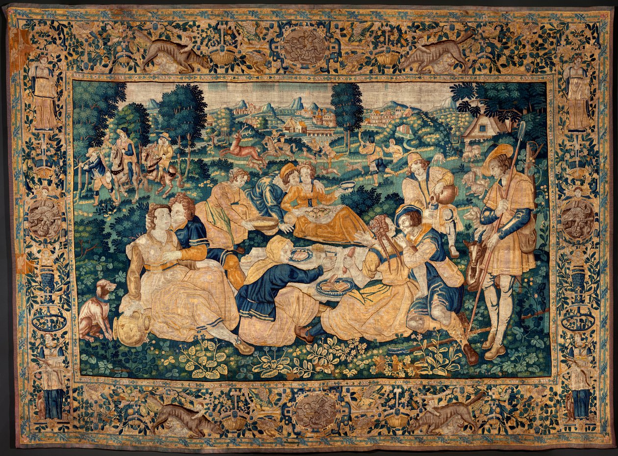 Flämischer Wandteppich. Das ländliche Mahl (Het landelijk maal). Atelier von Oudenaarde. 331x465cm. Iinv (83073)-8 / 00008. 17. Jahrhundert. von Flemish School