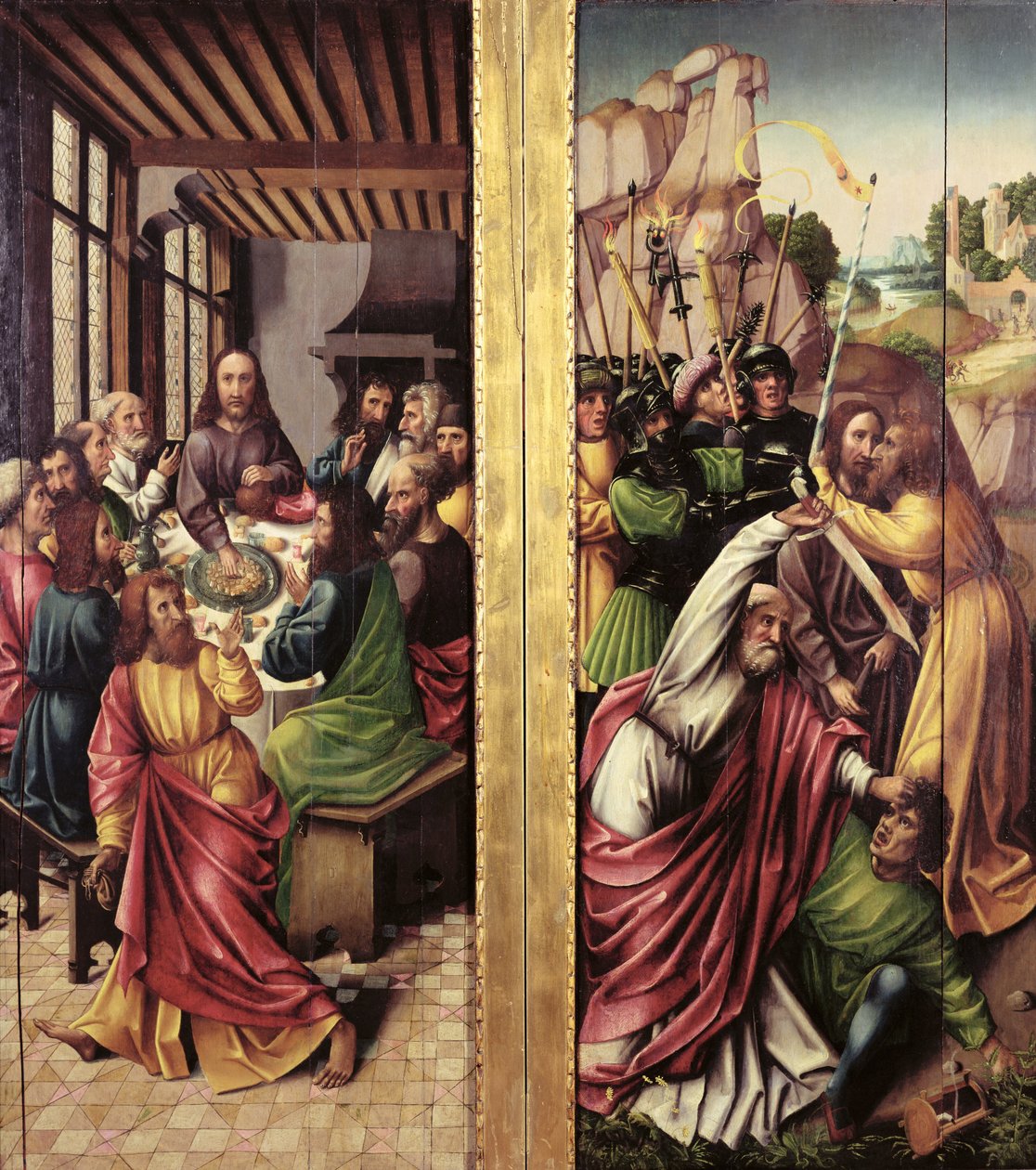Kuss des Judas und das letzte Abendmahl, ca. 1500 von Flemish School