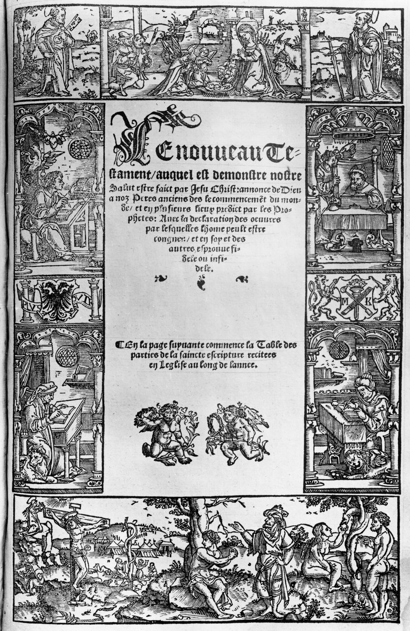 Neues Testament Titelblatt einer französischen Übersetzung von Jacques Lefevre dEtaples, veröffentlicht in Antwerpen 1531 von Flemish School