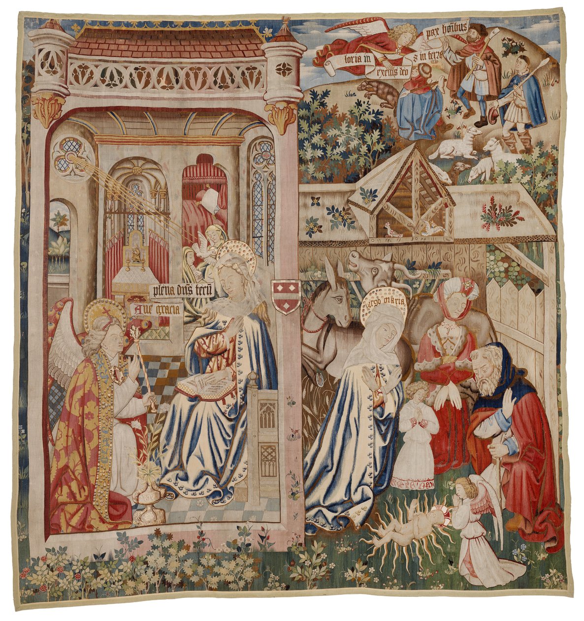Wandteppich, der die Verkündigung und die Geburt Christi darstellt, Tournai (Wolle) von Flemish School