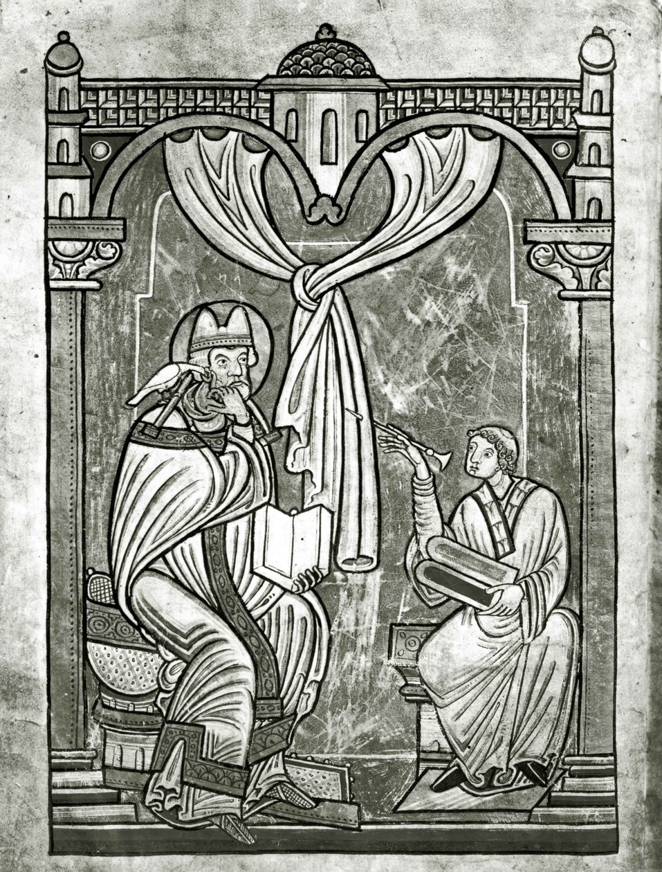 Die Ekstase des Hl. Gregor (ca. 540-604), durch den Diakon Peter durch einen Vorhang erblickt, der von seinem Stilett durchbohrt wurde von Flemish School