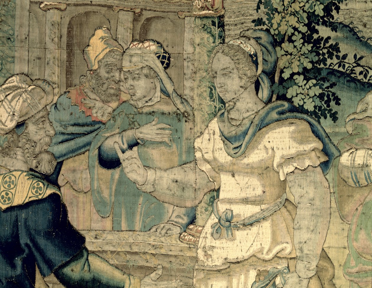 Die Töchter Jethros berichten ihrem Vater von ihrer Begegnung mit Moses (Detail) von Flemish School