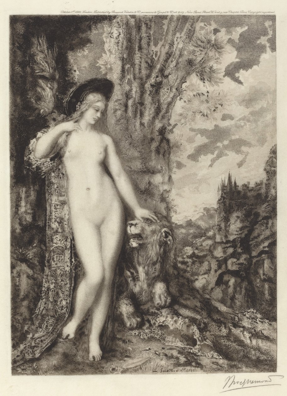 Der verliebte Löwe von Félix Bracquemond, after Gustave Moreau