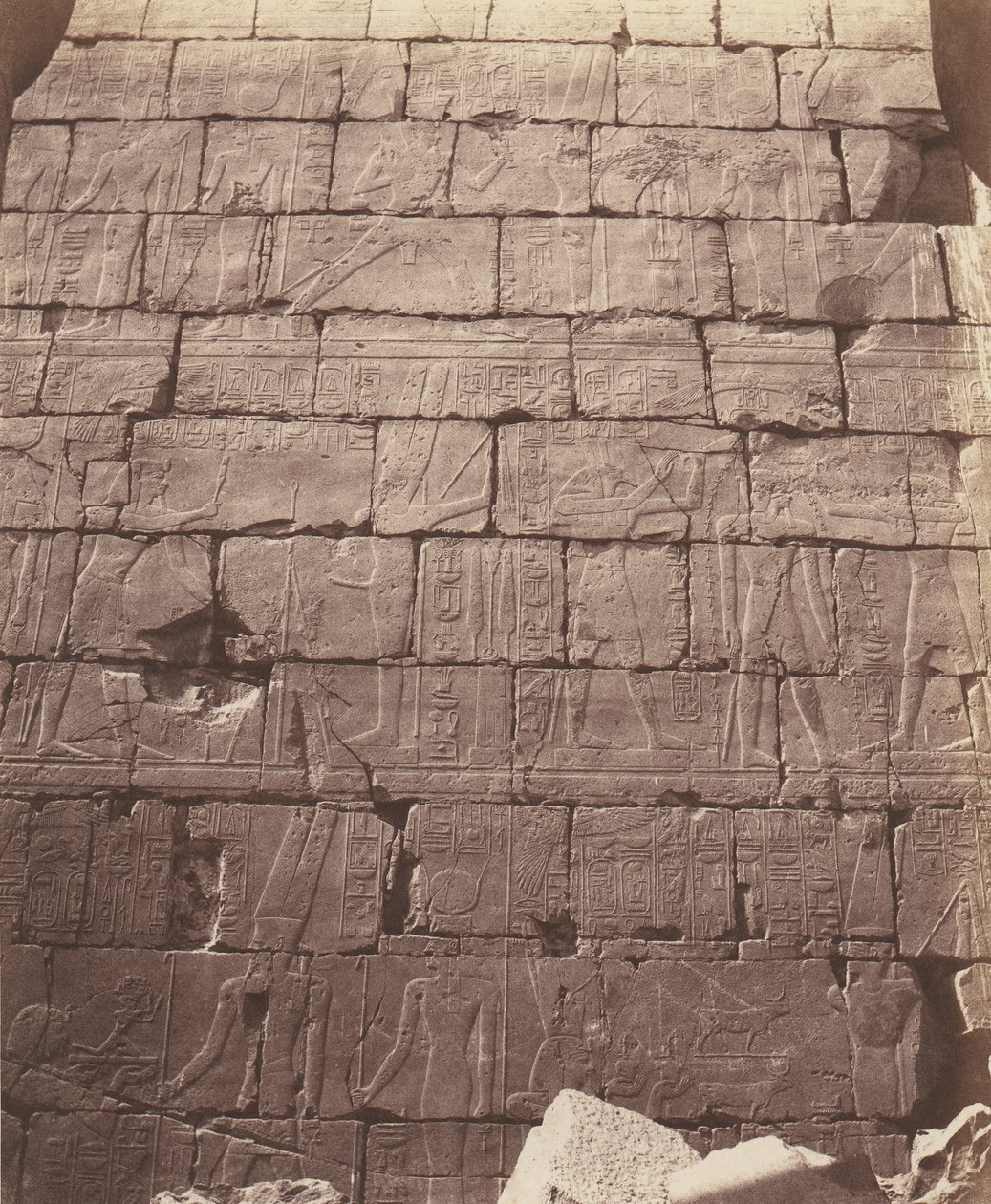 Karnak Theben, Palast - Hypostylhalle - Dekoration der Innenwand von Félix Teynard