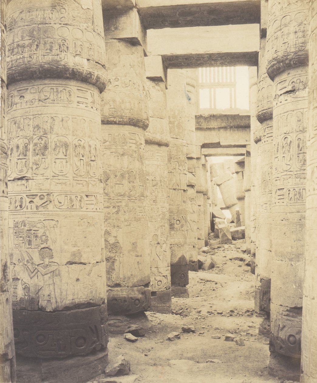 Karnak Theben, Palast - Hypostylsaal - Fenster und Kapitelle..., 1851-52, gedruckt 1853-54 von Félix Teynard