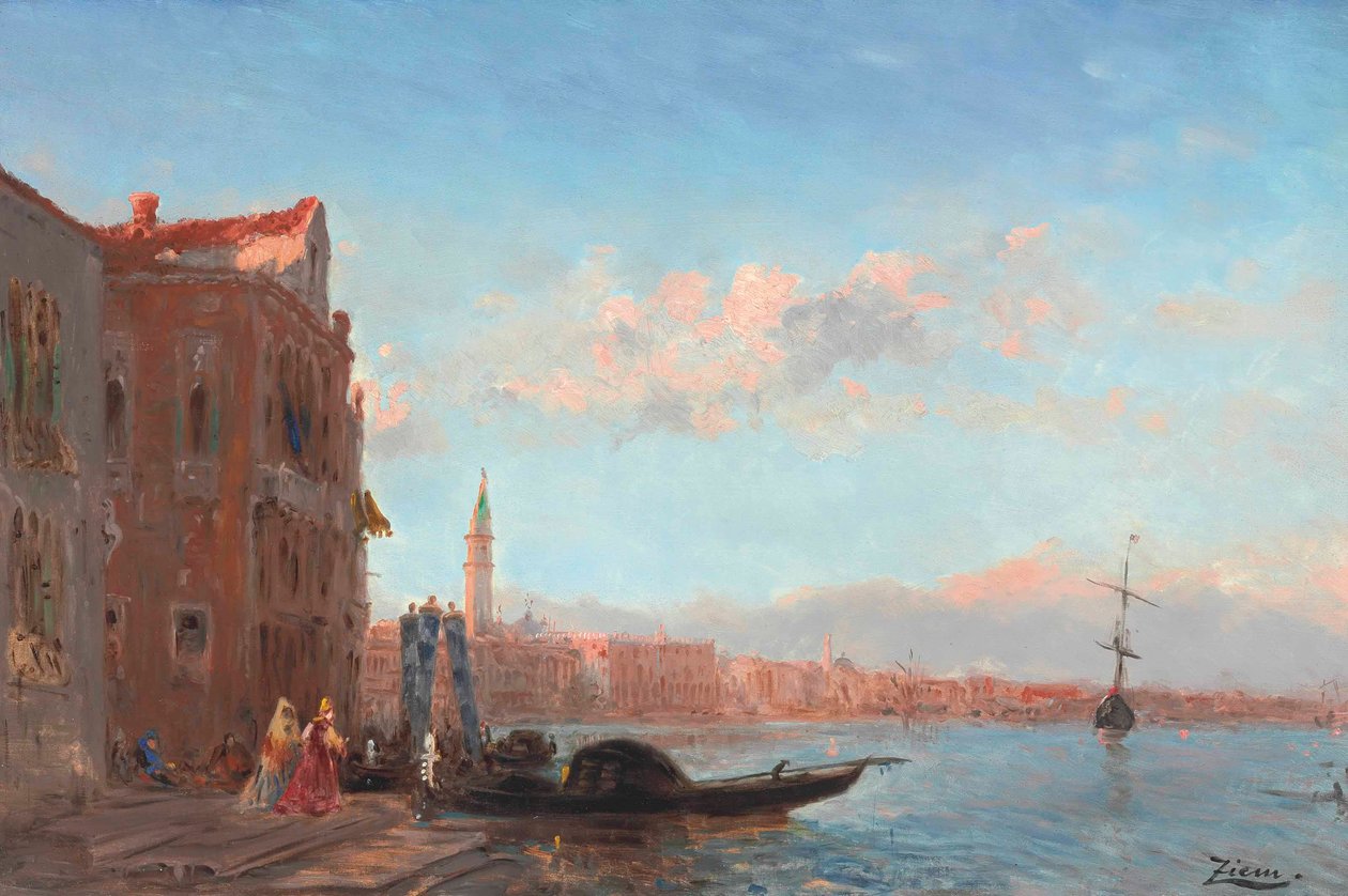 Personen verlassen einen Palast, Canal della Grazia von Félix Ziem