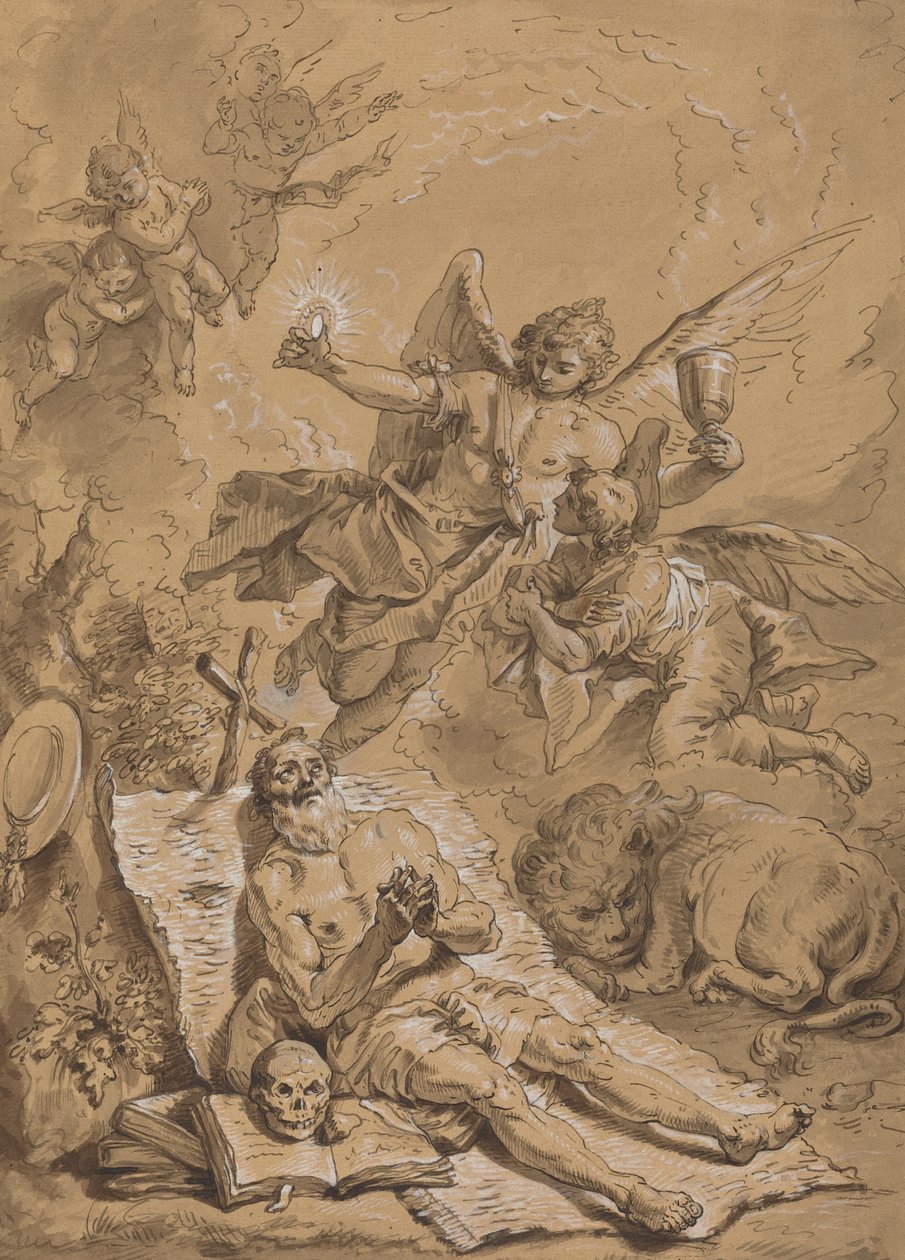 Letzte Kommunion des Heiligen Hieronymus von Follower of Francesco Fontebasso
