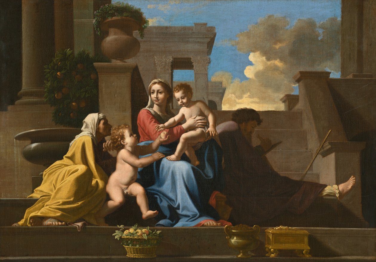 Die Heilige Familie auf den Stufen von Follower of Nicolas Poussin