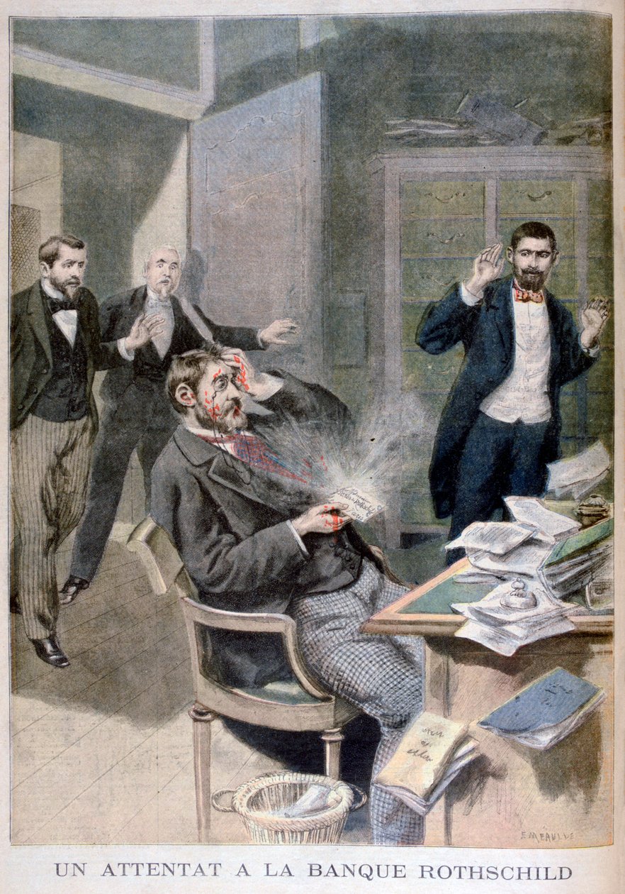 Explosion einer Briefbombe, die an Baron Alphonse de Rothschild gesendet wurde von Fortuné Méaulle