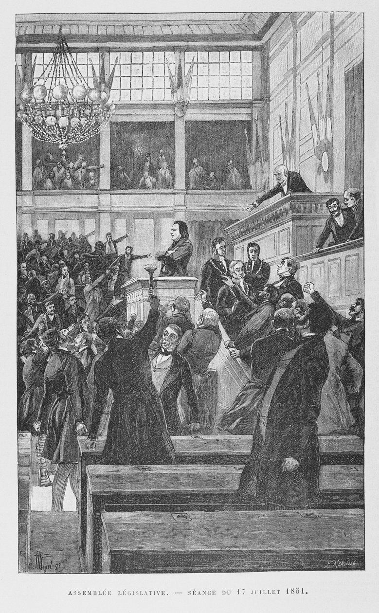 Victor Hugo (1802-85) in der Legislativversammlung bei einer Rede zur Revision der Verfassung am 17. Juli 1851, um 1885 von Fortune Louis Meaulle