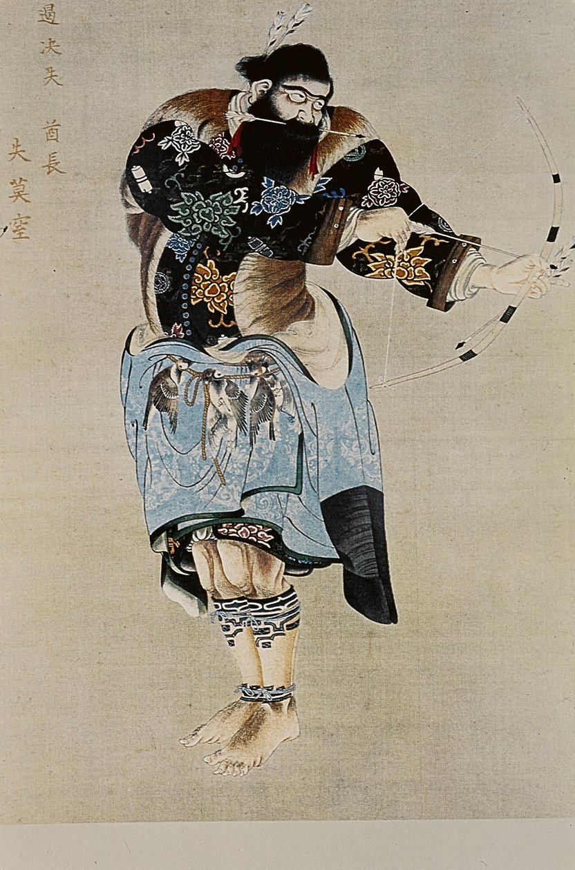 Die großen Führer der Ainu des 18. Jahrhunderts: Itokoi und Shinichi aus Akkeshi, Chosama aus Uraashibetsu und Shonko aus Noshappu, insbesondere, Illustration von Fosco Maraini