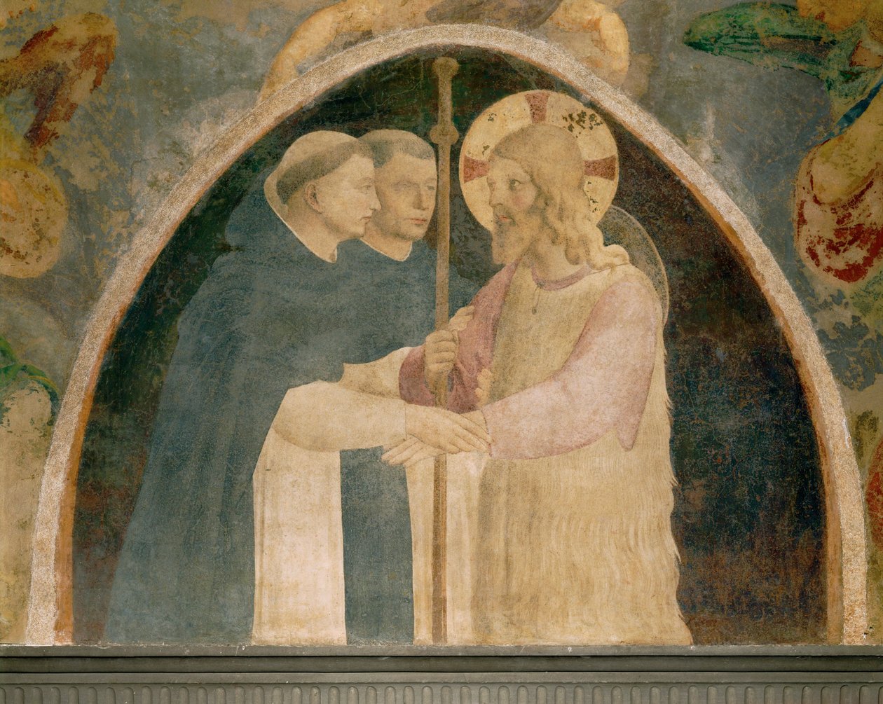Christus als Pilger von zwei Dominikanermönchen empfangen von Fra (c.1387-1455) Angelico