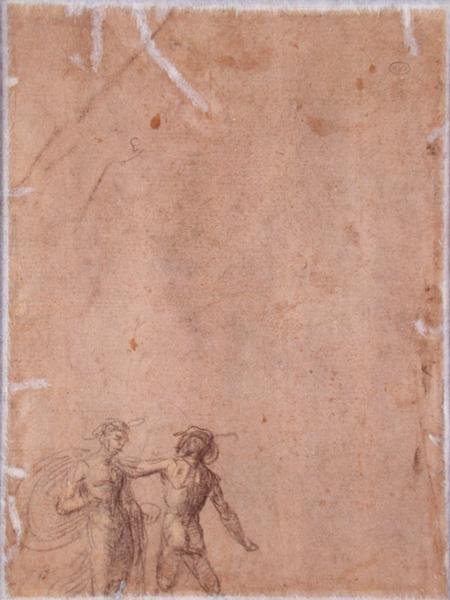 Zwei Figuren (verso) (schwarze & gelbe Kreide mit Weiß auf Papier) von Fra 1472 1517 Bartolommeo