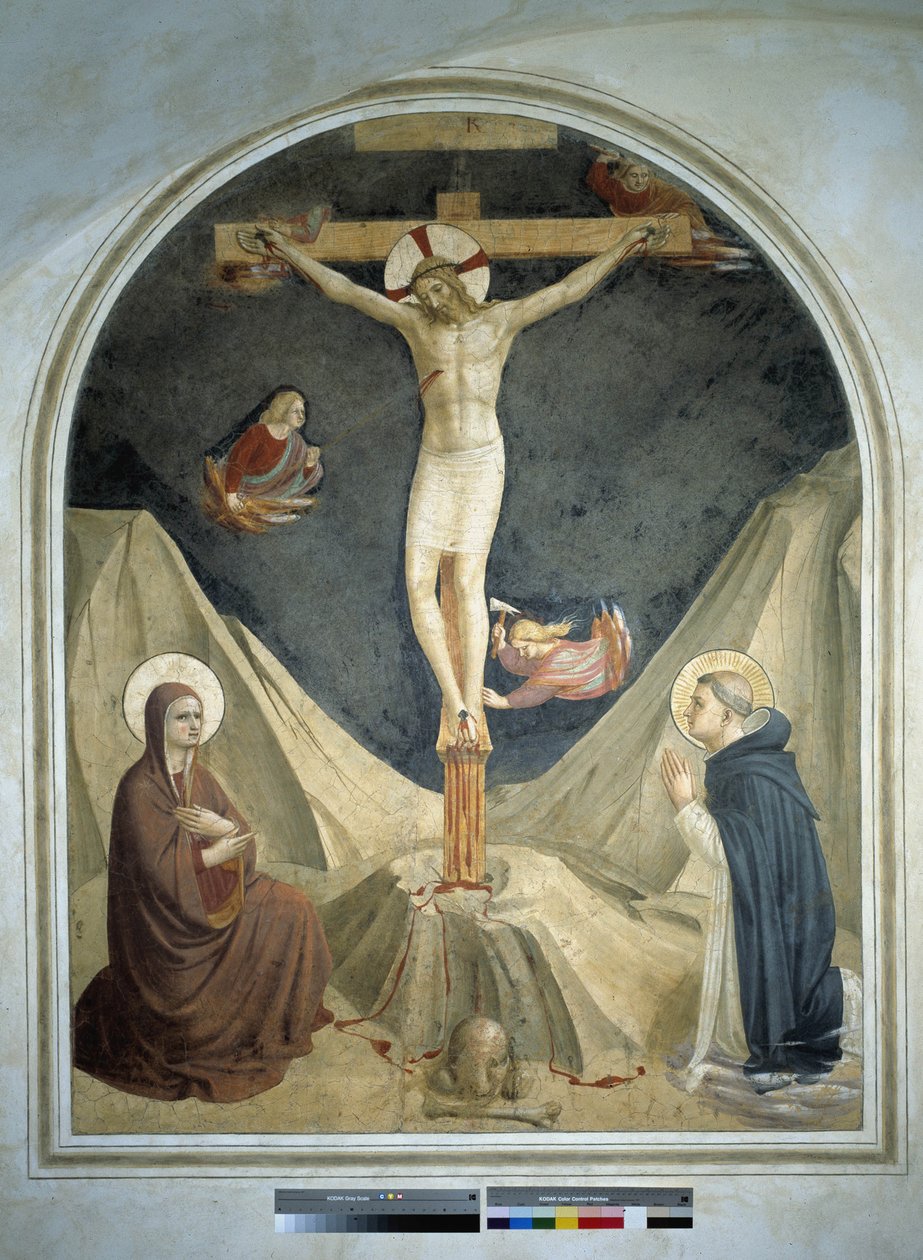 Kreuzigung mit der Jungfrau und dem heiligen Dominikus. Fresko von Guido di Pietro von Fra Angelico